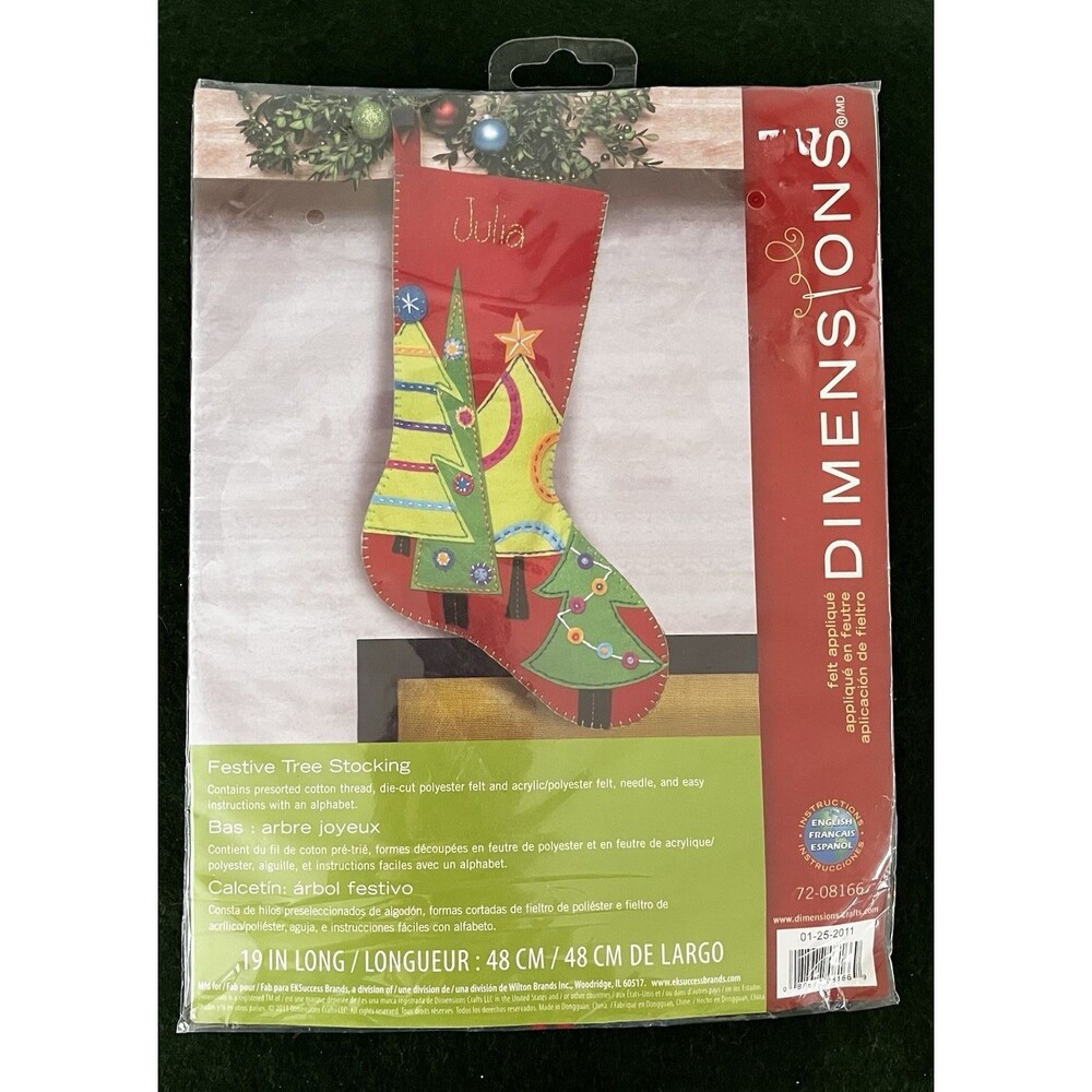 Dimensions Festive Tree Stocking Felt Appliqué Kit 19 inches Long 72-08166